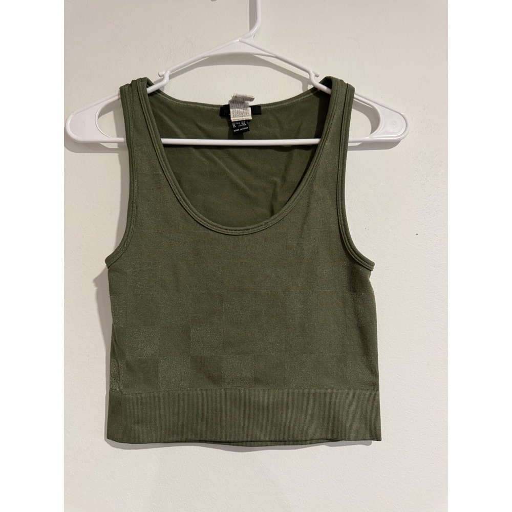 Forever 21 Seamless Cropped Tank Top Womens M/L Olive Green Ribbed Hem